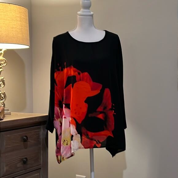 NWT $89 RAFAELLA blouse top Flowy Black Plus  Size 1X Comfy Career Shirt 14 16 - Picture 1 of 12